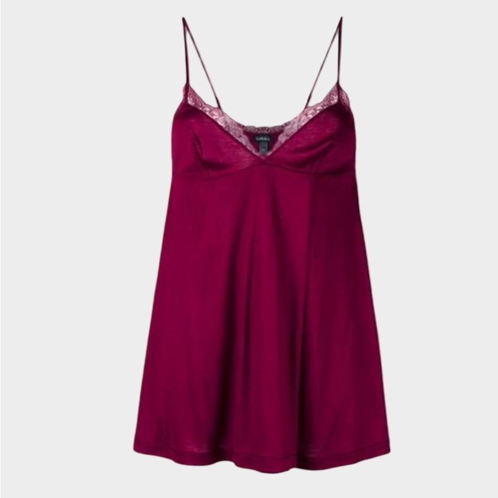 La Perla Burgundy Satin & Lace Slip Chemise